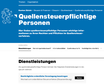 Auszug der Webseite Quellensteuerpflichtige Personen von der Website zh.ch